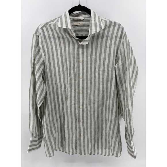 Suitsupply Other - Suitsupply 100% Linen Shirt, Slim Fit , Striped Olive Green, Luxury, Size 41/42